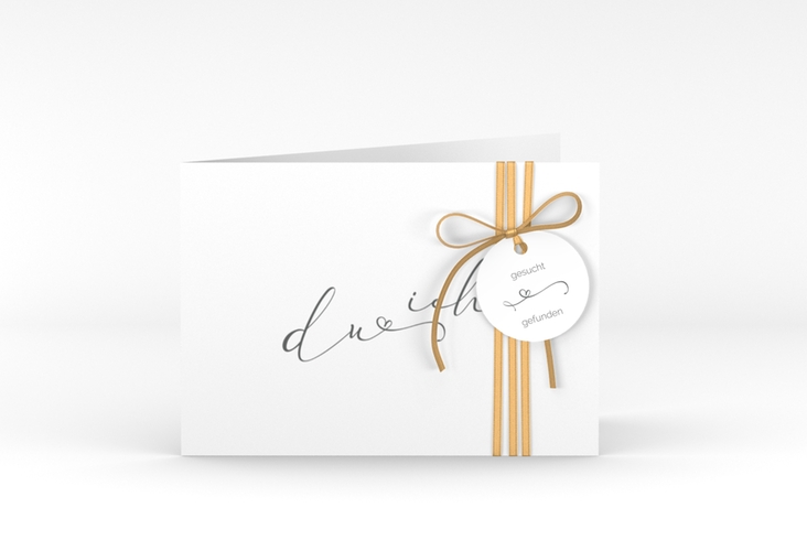 Hochzeitseinladung Zweisamkeit A6 Klappkarte quer hochglanz im minimalistischen Stil mit Aufschrift du & ich