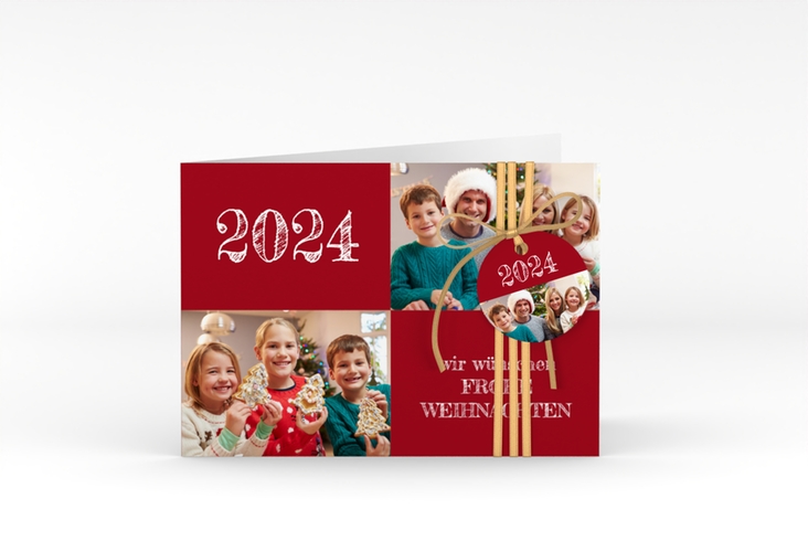 Weihnachtskarte Besinnlichkeit A6 Klappkarte quer rot zum Personalisieren mit Jahreszahl