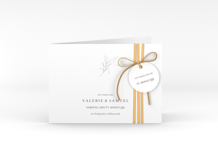Hochzeitseinladung Ivy A6 Klappkarte quer weiss minimalistisch mit kleiner botanischer Illustration