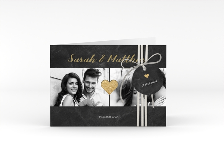 Hochzeitseinladung Sparkly A6 Klappkarte quer gold hochglanz