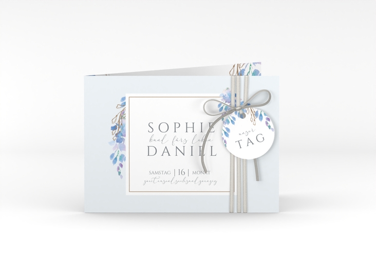 Hochzeiteinladung Blauregen A6 Klappkarte quer hochglanz mit Wisteria-Blüten