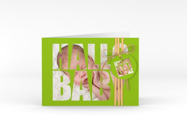 Geburtskarte Wunderlich A6 Klappkarte quer gruen hochglanz