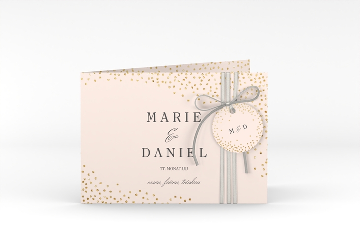 Hochzeitseinladung Glitter A6 Klappkarte quer rosa