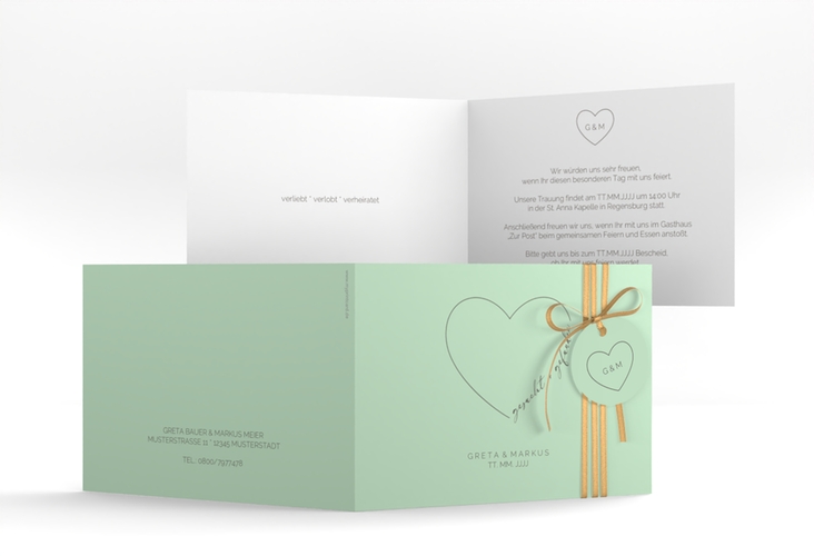 Hochzeitseinladung Lebenstraum A6 Klappkarte quer mint