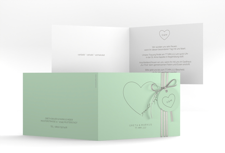 Hochzeitseinladung Lebenstraum A6 Klappkarte quer mint