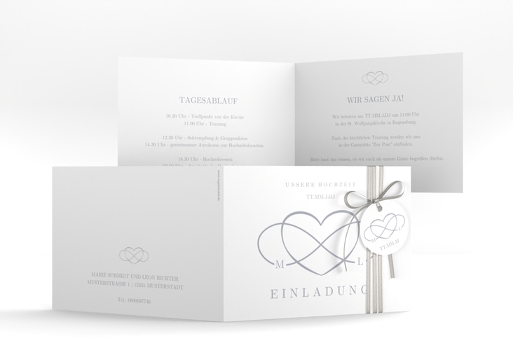 Hochzeitseinladung Infinity A6 Klappkarte quer grau