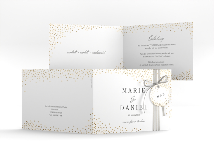 Hochzeitseinladung Glitter A6 Klappkarte quer hochglanz
