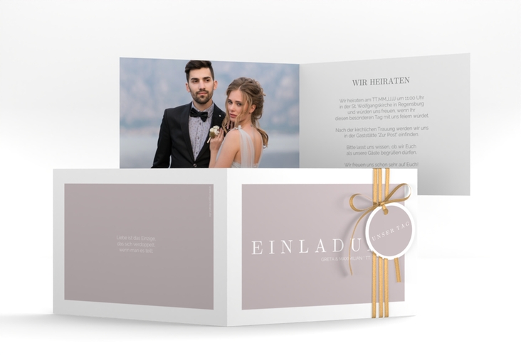 Hochzeitseinladung Simply A6 Klappkarte quer grau hochglanz