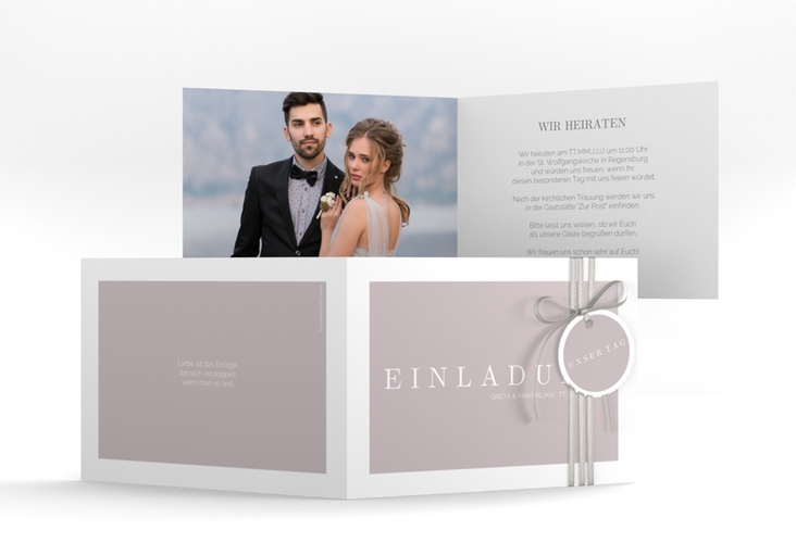 Hochzeitseinladung Simply A6 Klappkarte quer grau hochglanz