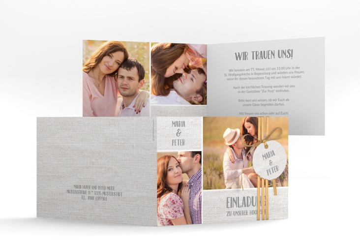 Hochzeitseinladung Landliebe A6 Klappkarte quer weiss hochglanz