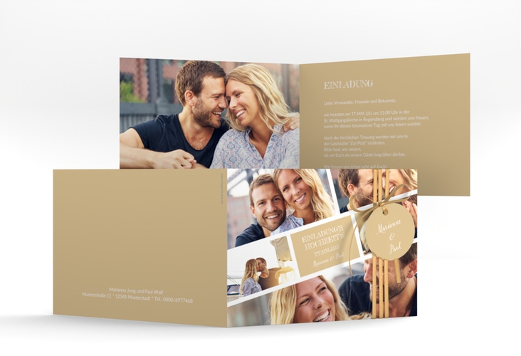 Hochzeitseinladung Rise A6 Klappkarte quer beige hochglanz
