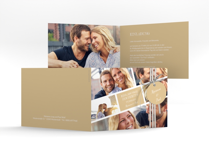 Hochzeitseinladung Rise A6 Klappkarte quer beige hochglanz