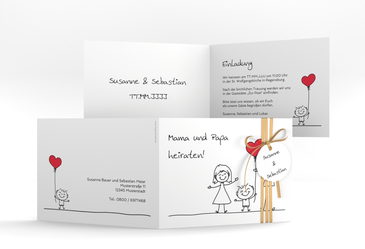 Hochzeitseinladung Family A6 Klappkarte quer weiss hochglanz