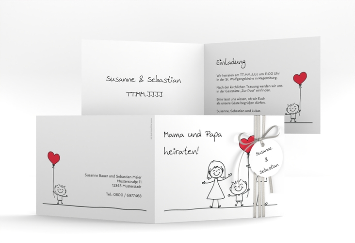 Hochzeitseinladung Family A6 Klappkarte quer weiss hochglanz