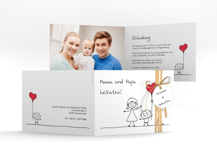 Hochzeitseinladung Family A6 Klappkarte quer weiss hochglanz