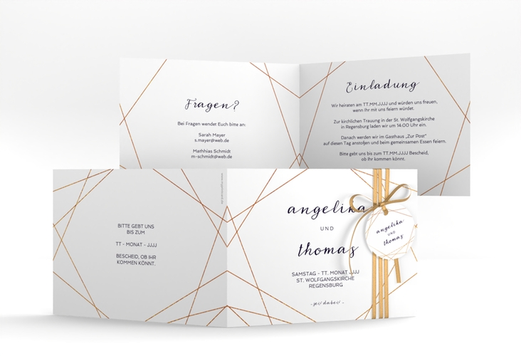 Hochzeitseinladung Asymmetry A6 Klappkarte quer weiss