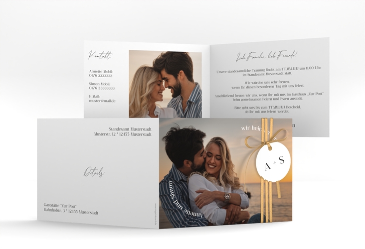 Hochzeitseinladung Vollendung A6 Klappkarte quer weiss