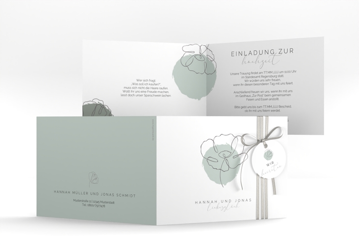 Hochzeitseinladung Flowerline A6 Klappkarte quer