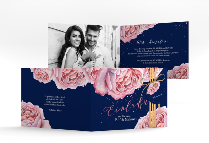 Hochzeitseinladung Cherie A6 Klappkarte quer rosa hochglanz