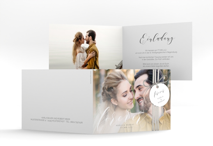Hochzeitseinladung Promise A6 Klappkarte quer weiss