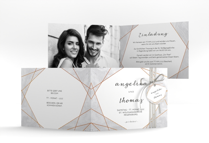 Hochzeitseinladung Asymmetry A6 Klappkarte quer grau