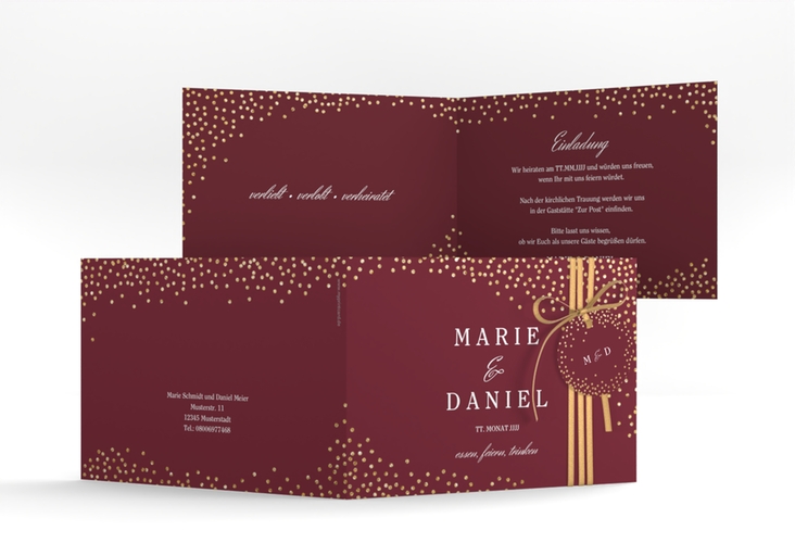 Hochzeitseinladung Glitter A6 Klappkarte quer rot hochglanz