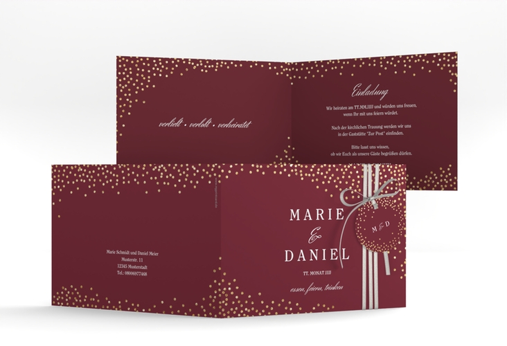 Hochzeitseinladung Glitter A6 Klappkarte quer rot hochglanz