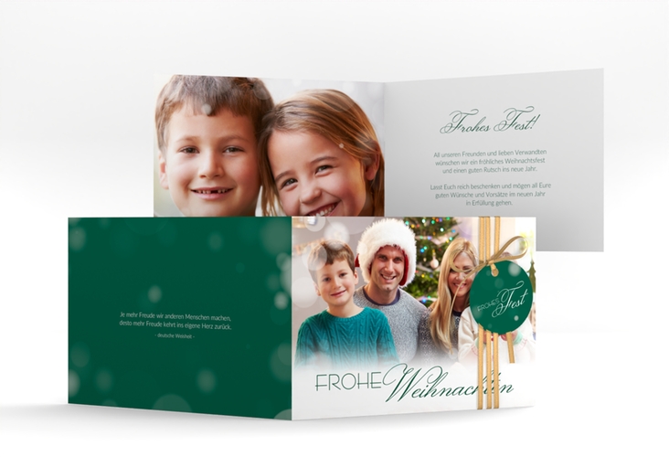 Weihnachtskarte Familienzeit A6 Klappkarte quer gruen zum Personalisieren mit Familienfoto