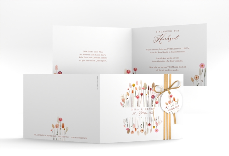 Hochzeitseinladung Driedflower A6 Klappkarte quer weiss hochglanz