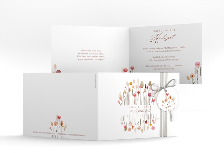 Hochzeitseinladung Driedflower A6 Klappkarte quer weiss hochglanz