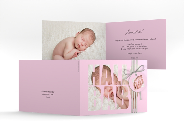 Geburtskarte Wunderlich A6 Klappkarte quer rosa