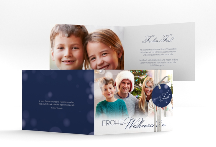 Weihnachtskarte Familienzeit A6 Klappkarte quer blau hochglanz zum Personalisieren mit Familienfoto
