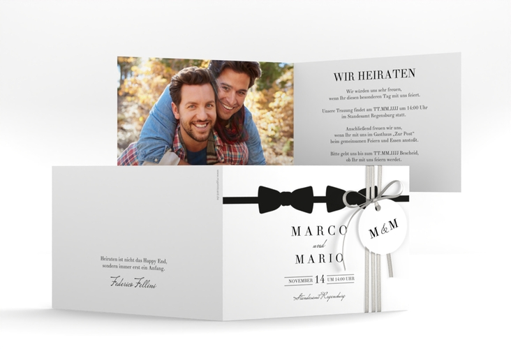 Hochzeitseinladung Suits A6 Klappkarte quer schwarz hochglanz