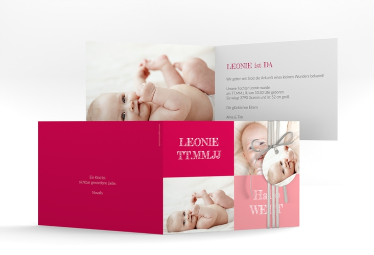 Geburtskarte Freude A6 Klappkarte quer pink