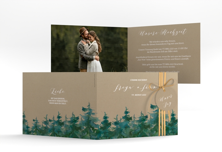 Hochzeitseinladung Evergreen A6 Klappkarte quer