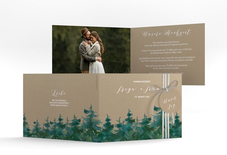 Hochzeitseinladung Evergreen A6 Klappkarte quer