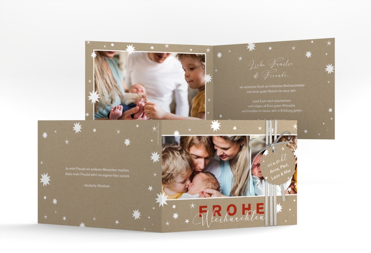 Weihnachtskarte Schneeglanz A6 Klappkarte quer Kraftpapier