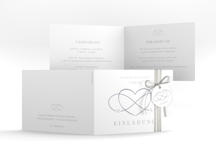 Hochzeitseinladung Infinity A6 Klappkarte quer grau