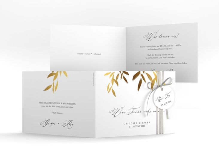 Hochzeitseinladung Demure A6 Klappkarte quer weiss hochglanz