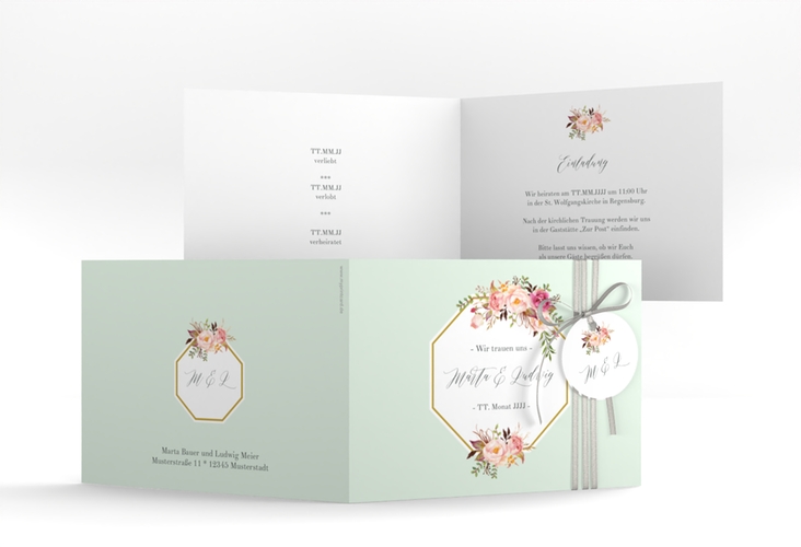 Hochzeitseinladung Prachtvoll A6 Klappkarte quer mint