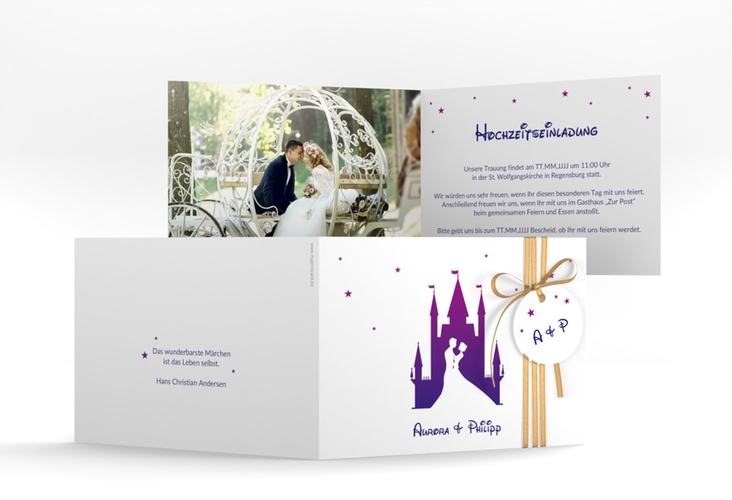 Hochzeitseinladung Castle A6 Klappkarte quer
