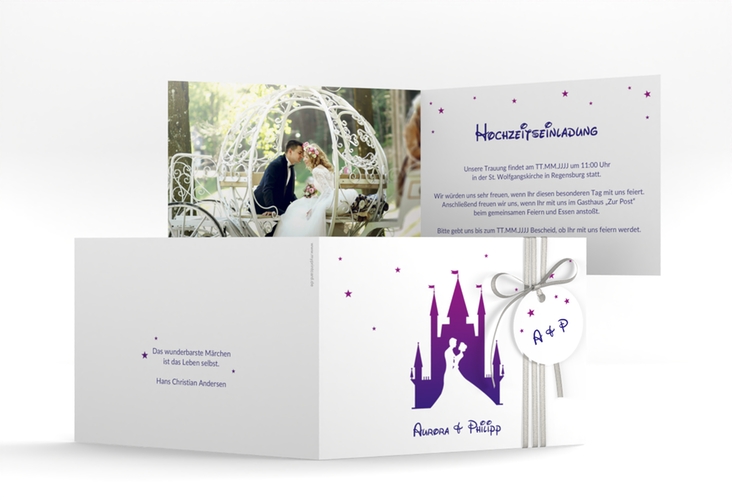 Hochzeitseinladung Castle A6 Klappkarte quer