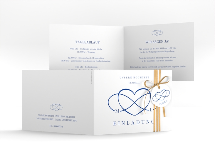 Hochzeitseinladung Infinity A6 Klappkarte quer blau