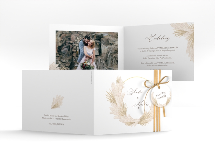 Hochzeitseinladung Pumila A6 Klappkarte quer weiss hochglanz