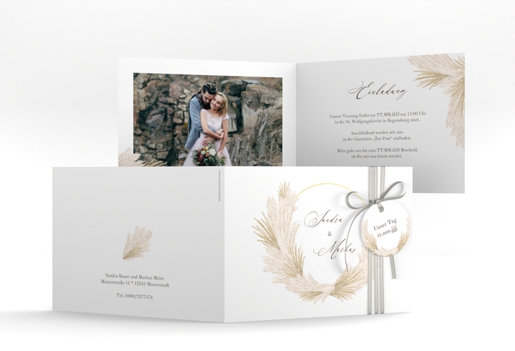 Hochzeitseinladung Pumila A6 Klappkarte quer weiss hochglanz