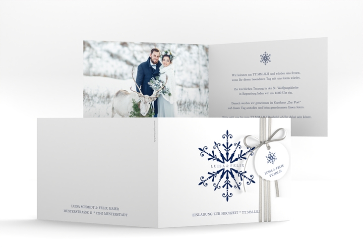 Hochzeitseinladung Crystal A6 Klappkarte quer weiss mit Eiskristall