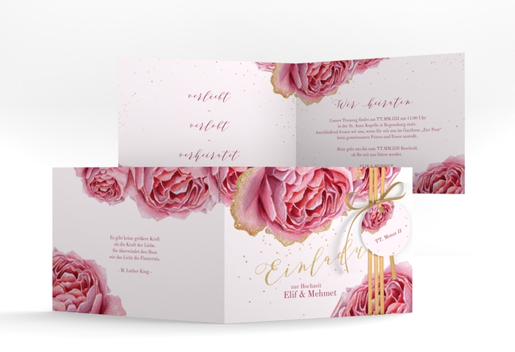 Hochzeitseinladung Cherie A6 Klappkarte quer rosa hochglanz
