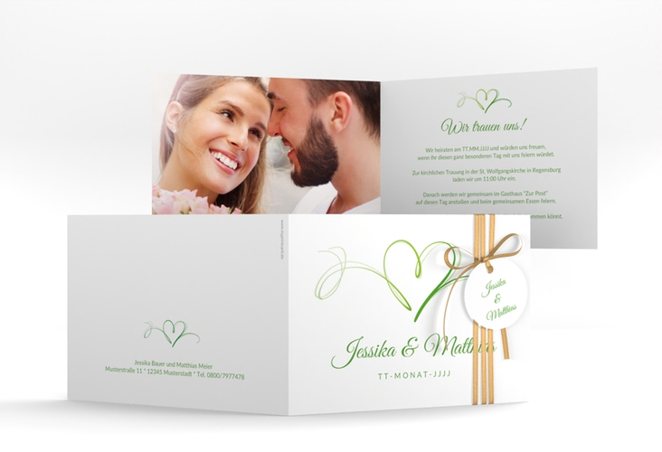 Hochzeitseinladung Envie A6 Klappkarte quer gruen hochglanz