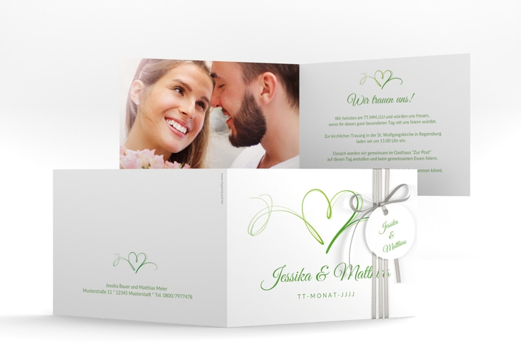 Hochzeitseinladung Envie A6 Klappkarte quer gruen hochglanz