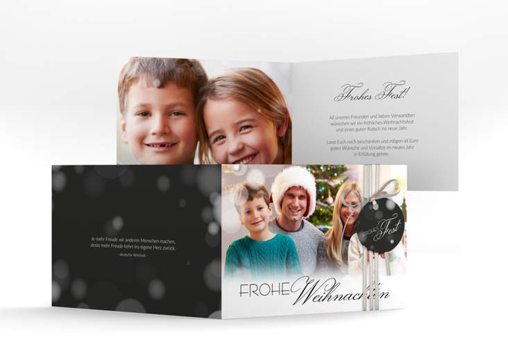 Weihnachtskarte Familienzeit A6 Klappkarte quer schwarz hochglanz zum Personalisieren mit Familienfoto